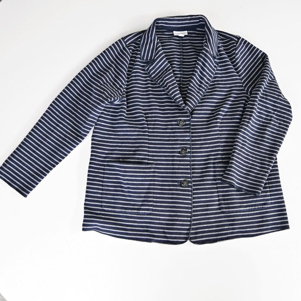 J. Jill Jersey Knit Wearever Navy & White Striped Blazer-Size LP Like New